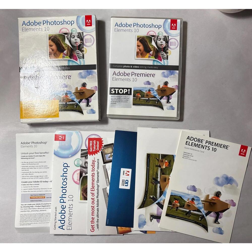 Adobe Photoshop Elements 10 & Adobe Premiere Elements 10 w/ Student And Teacher
